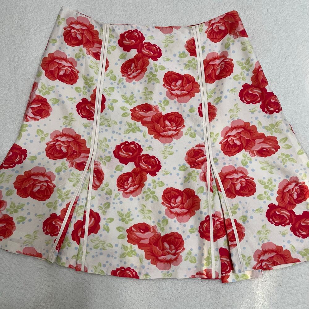 White + Warren 70% Silk Skirt Sz 8 Floral Lined Side Zip